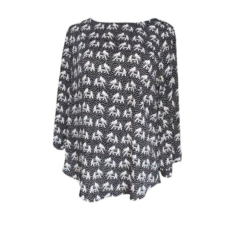 Women's Stitch Fix Pixley Ellie Elephant Print Roll Tab Sleeve Blouse Size Small